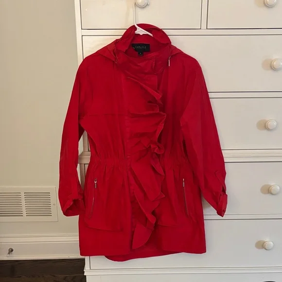 Carlisle Red Ruffled Trench Coat - Picture 1 of 7